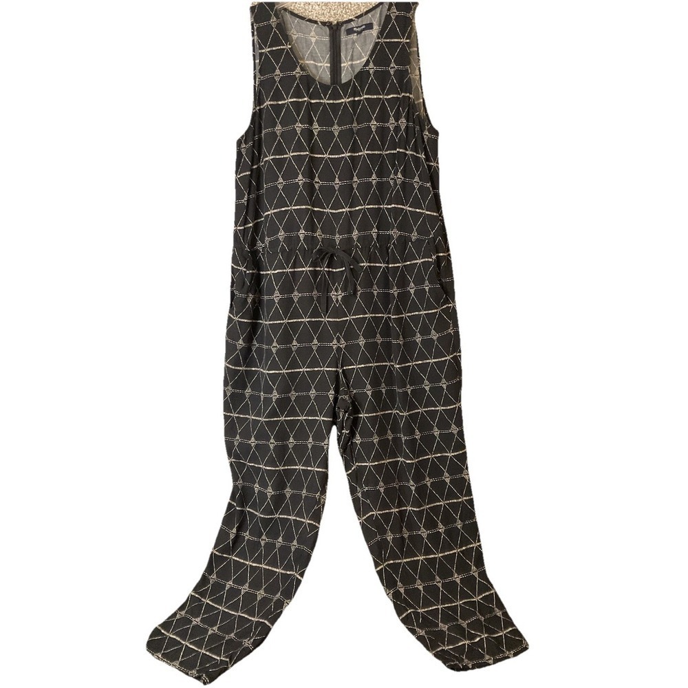 Madewell Black Geometric‎ Boho Sleeveless Cinched Waist Jumpsuit Romper Sz L